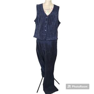 NEW Vintage 80s Wilsons Leather Blue Pinstripe 2-Piece Suit-Vest 18-Pant 2X-Vest